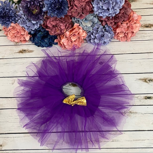 1st Birthday Outfit Matching Onesie Purple Tulle Skirt and Headband - Picture 11 of 14